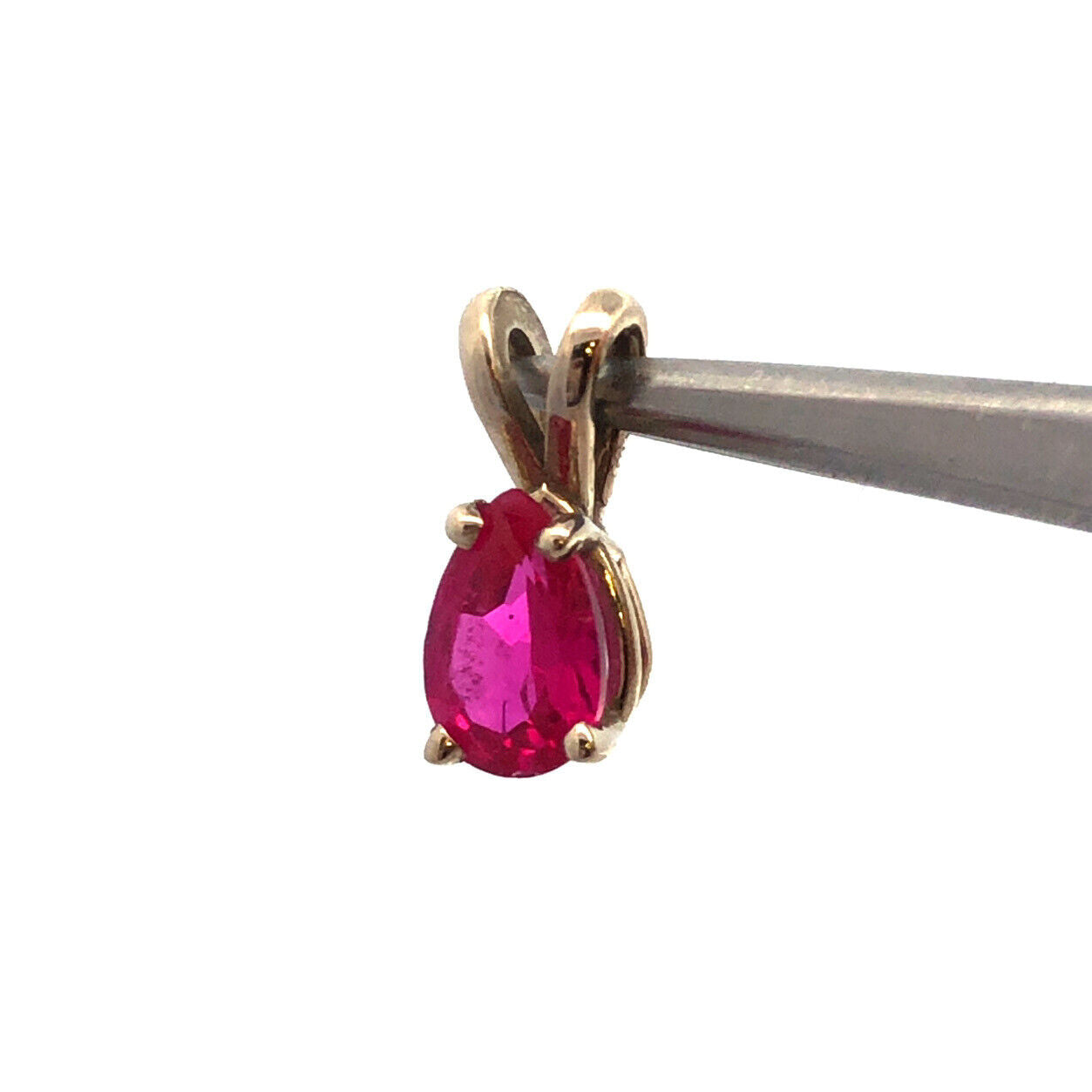 Vintage 14K White Gold Pear Ruby Solitaire Petite Drop Pendant