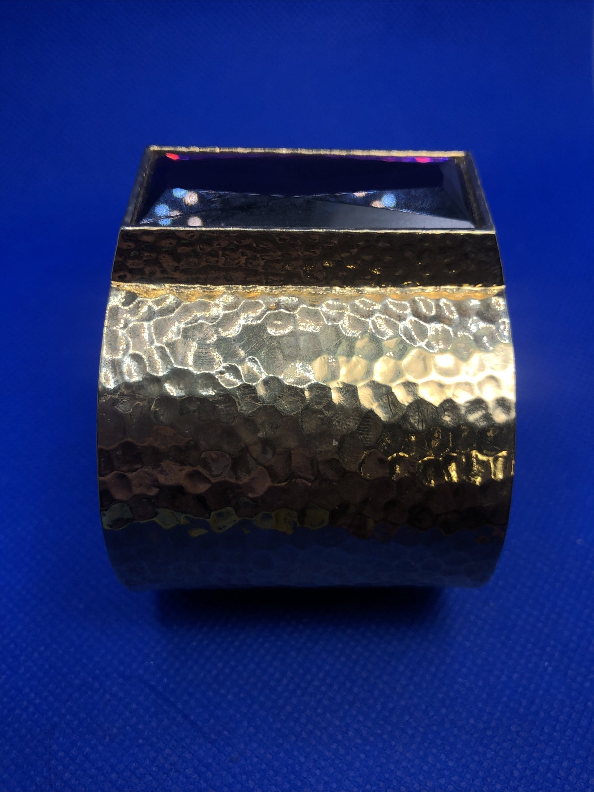 IMAN CN Gold Tone Hammered Metal Purple Cubic Zircoina Statement Cuff Bracelet