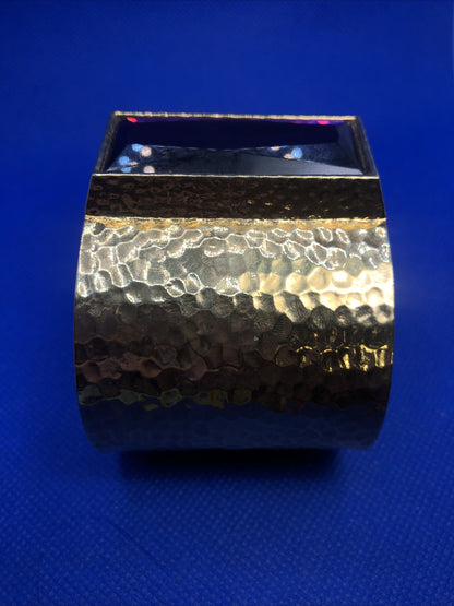 IMAN CN Gold Tone Hammered Metal Purple Cubic Zircoina Statement Cuff Bracelet