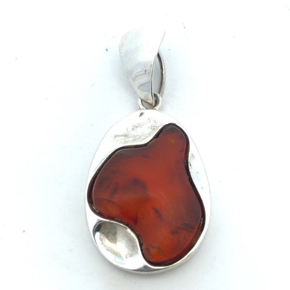 Vintage Estate 925 Sterling Silver Amber Cabochon Modernist Statement Pendant