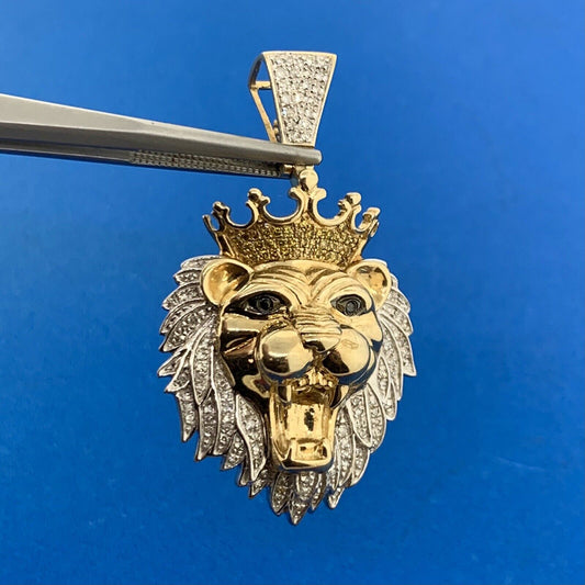 Custom 10K Yellow White Gold White Black Canary Diamond Lion King Jungle Pendant