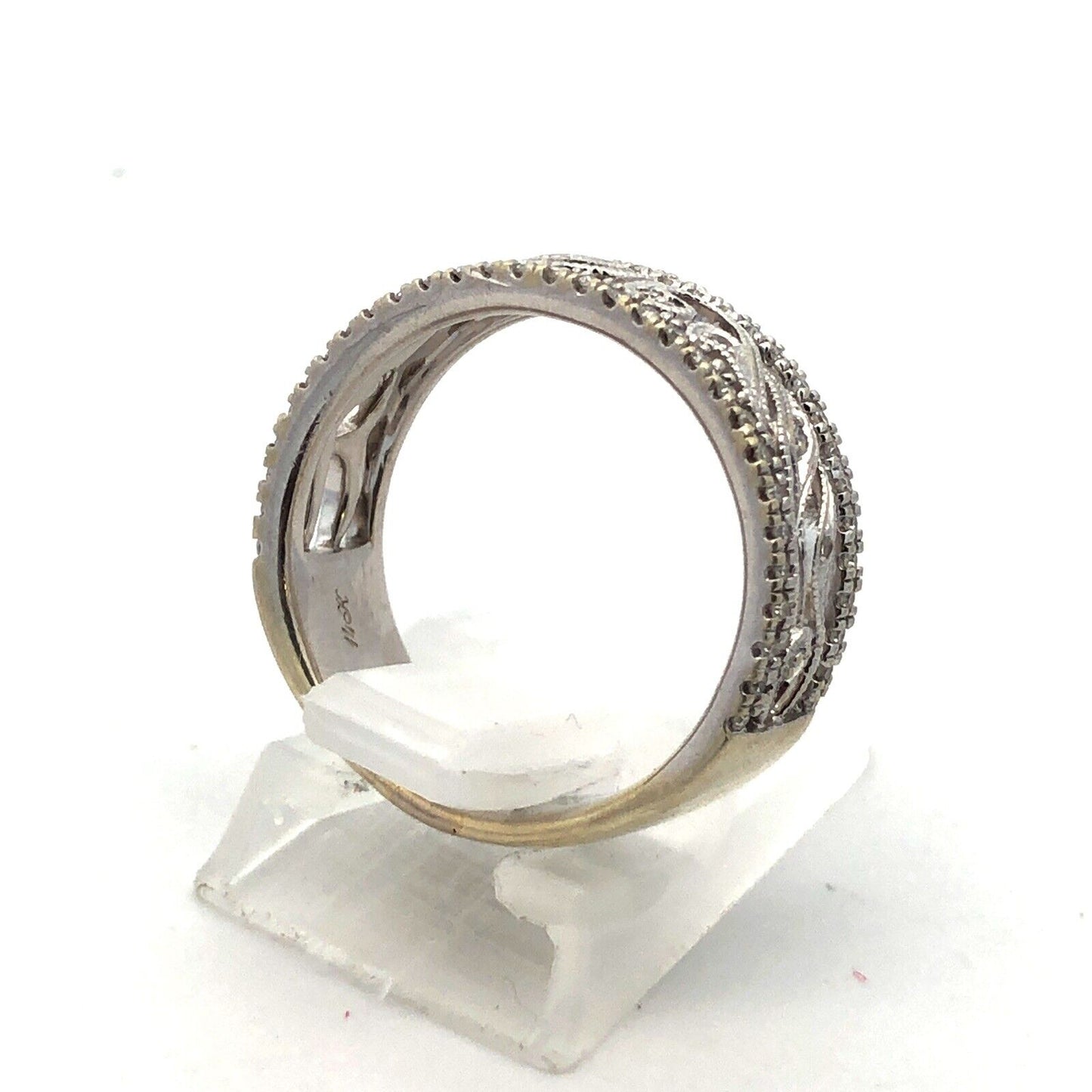 Neil Lane 14K White Gold Pave Diamond Floral Scroll Cutout Wedding Band Ring