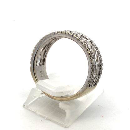 Neil Lane 14K White Gold Pave Diamond Floral Scroll Cutout Wedding Band Ring