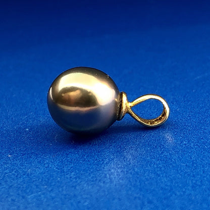 Designer 14K Yellow Gold Black Pearl Drop Dangle Charm Pendant