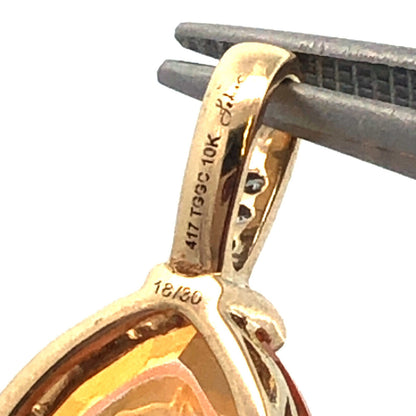 10K Yellow Gold Trillion Orange Pink Tourmaline Diamond Accent Pendant
