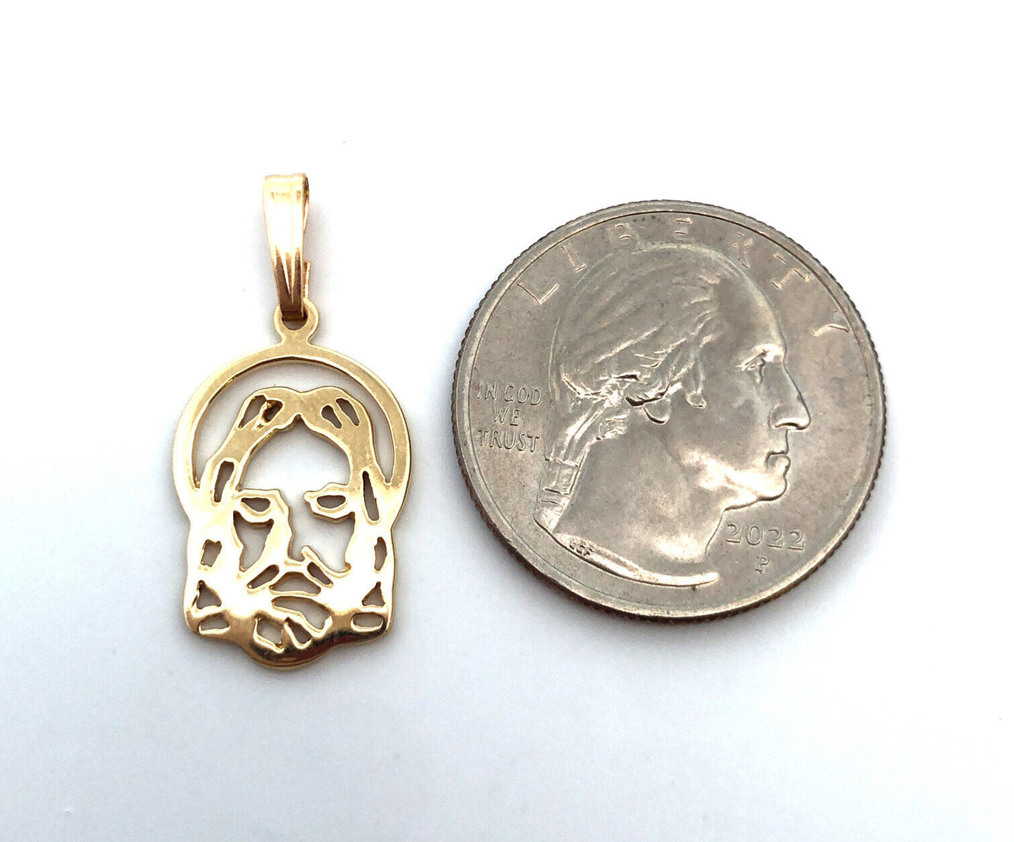 Designer 14K Yellow Gold Modernist Cutout Jesus Christ Face Catholic Pendant