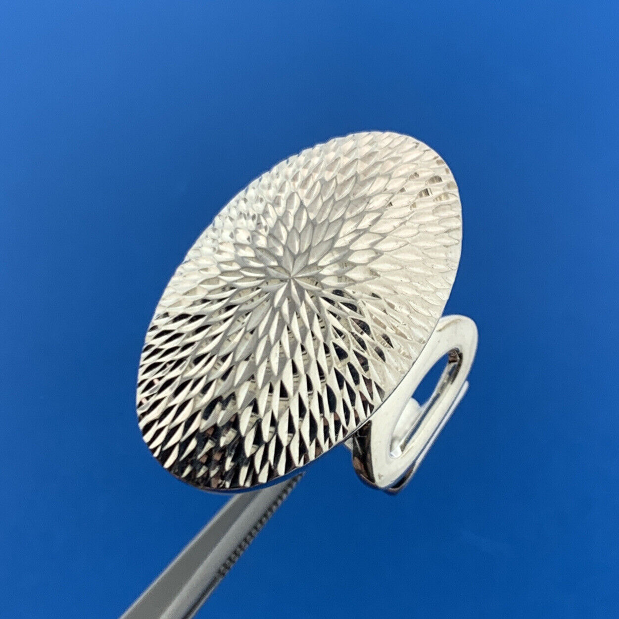 Designer Sterling Silver 925 Textured Diamond Cut Modernist Statement Dome Ring