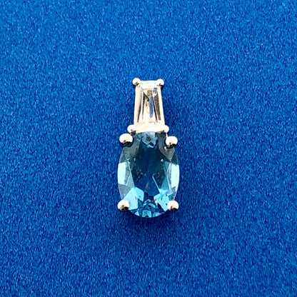 10K White Gold Oval Swiss Blue Topaz White Amethyst October Anniversary Pendant