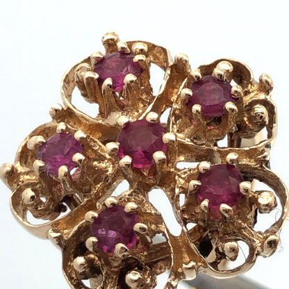Designer 14K Yellow Gold Pink Tourmaline Flower Cluster Statement Cocktail Ring