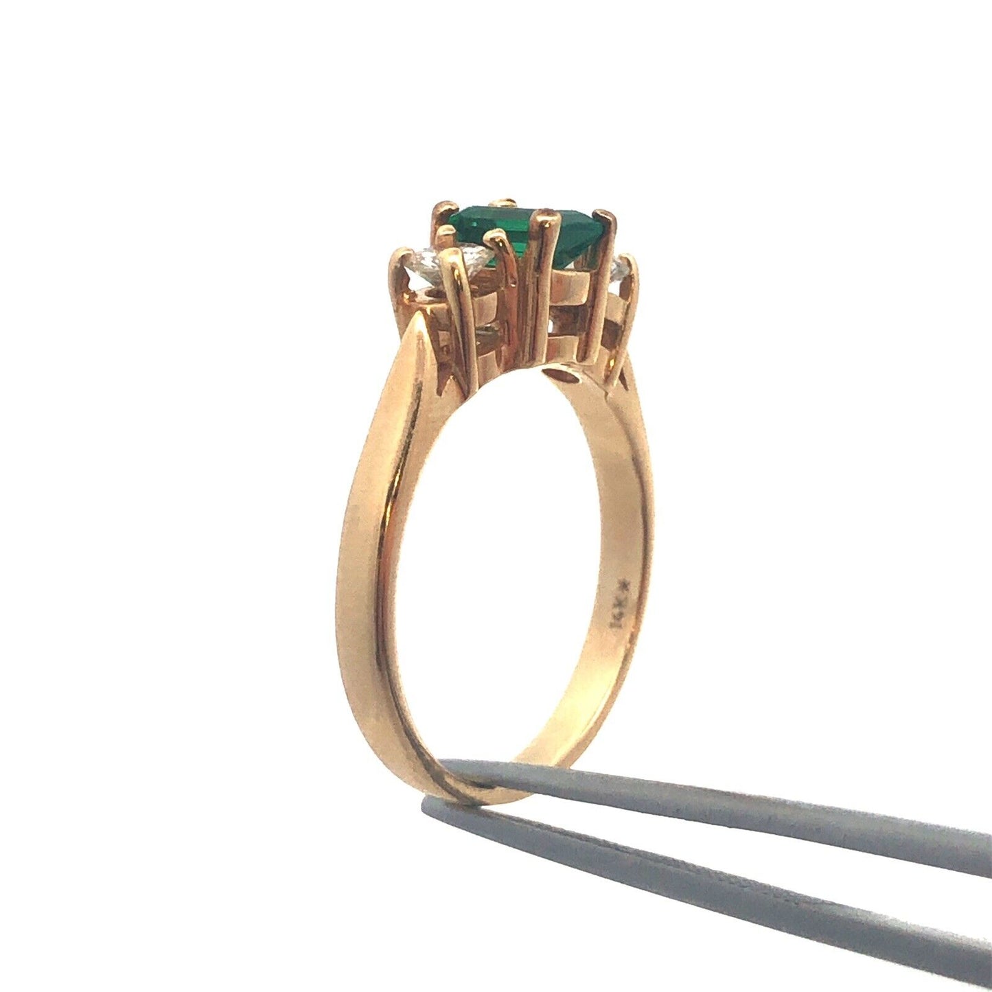 Designer 14K Yellow Gold Emerald Cut Green Tourmaline Diamond Ring