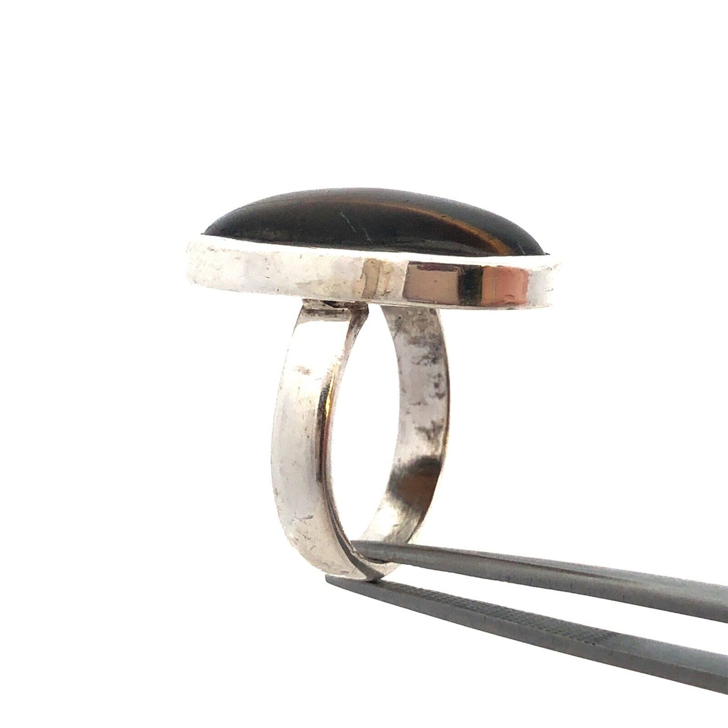 Designer 925 Sterling Silver Oval Tiger's Eye Cabochon Statement Ring