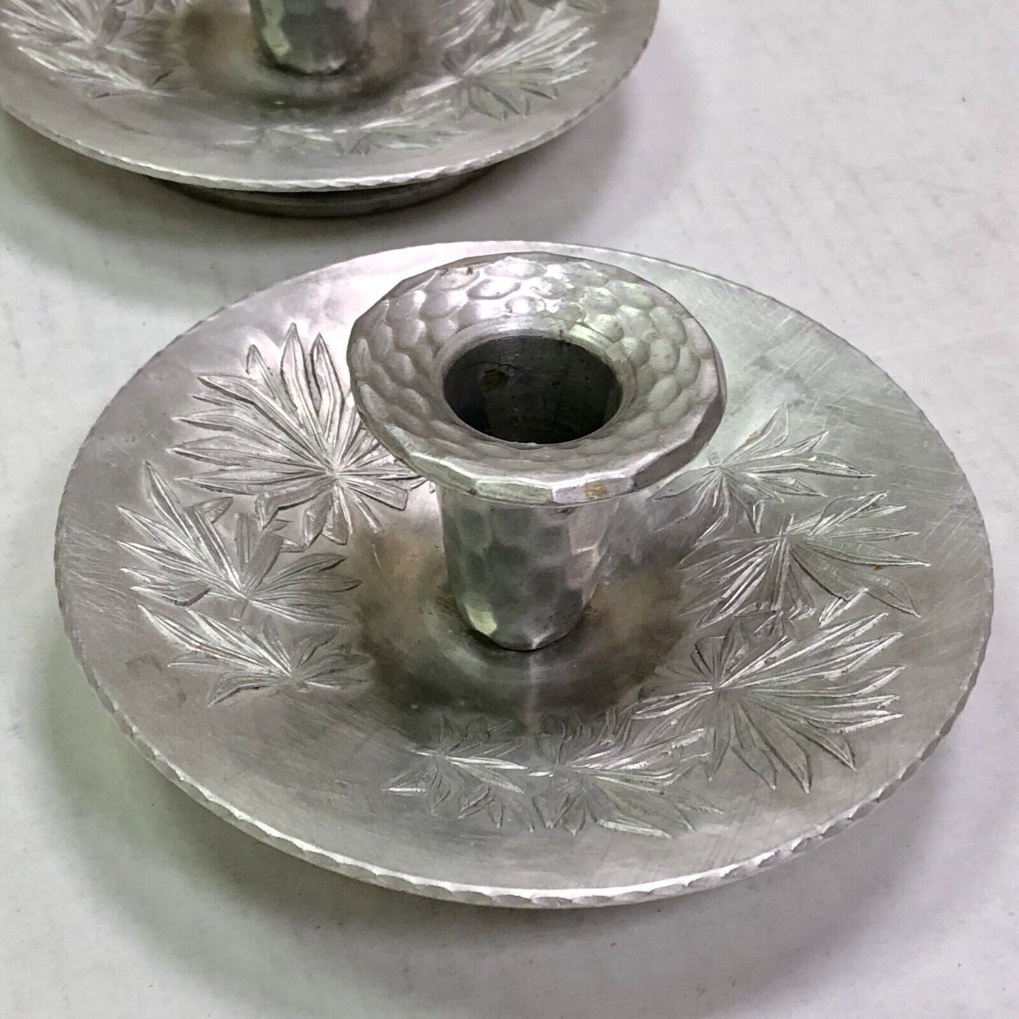 Vintage Everlast Pair Bali Bamboo Pattern Hand Forged Aluminum Candle Holders