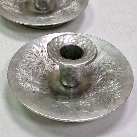 Vintage Everlast Pair Bali Bamboo Pattern Hand Forged Aluminum Candle Holders