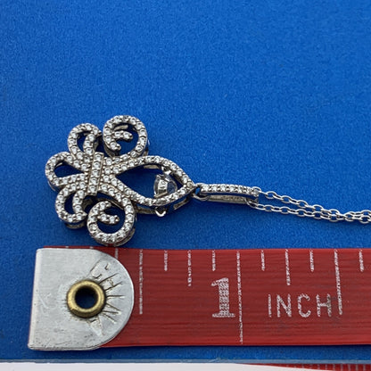 Designer 925 Sterling Silver Floating Cubic Zirconia Fleur De Lis Necklace