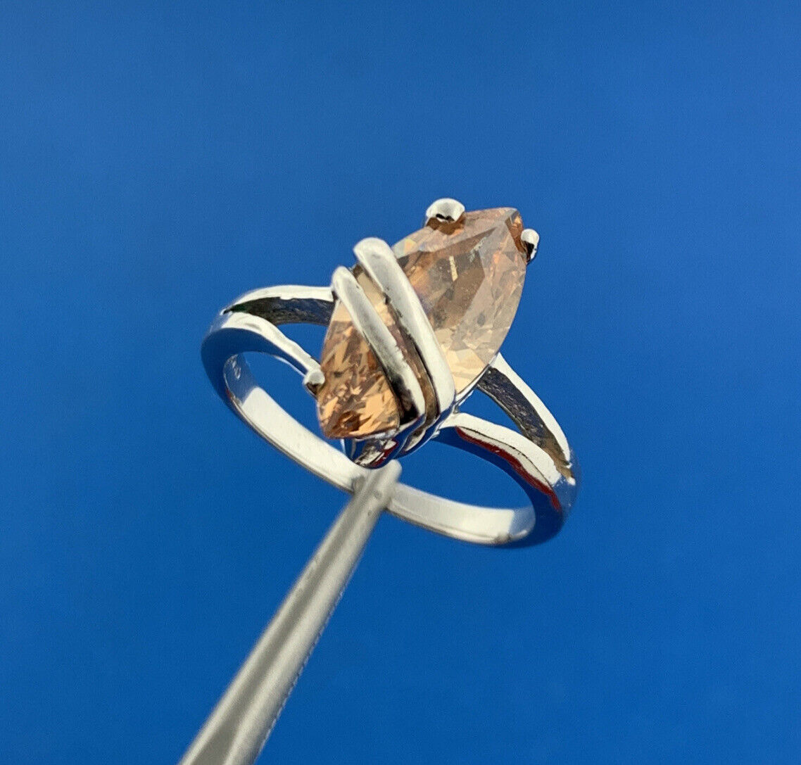Designer FAS 925 Sterling Silver Brilliant Marquise Orange Cubic Zirconia Ring