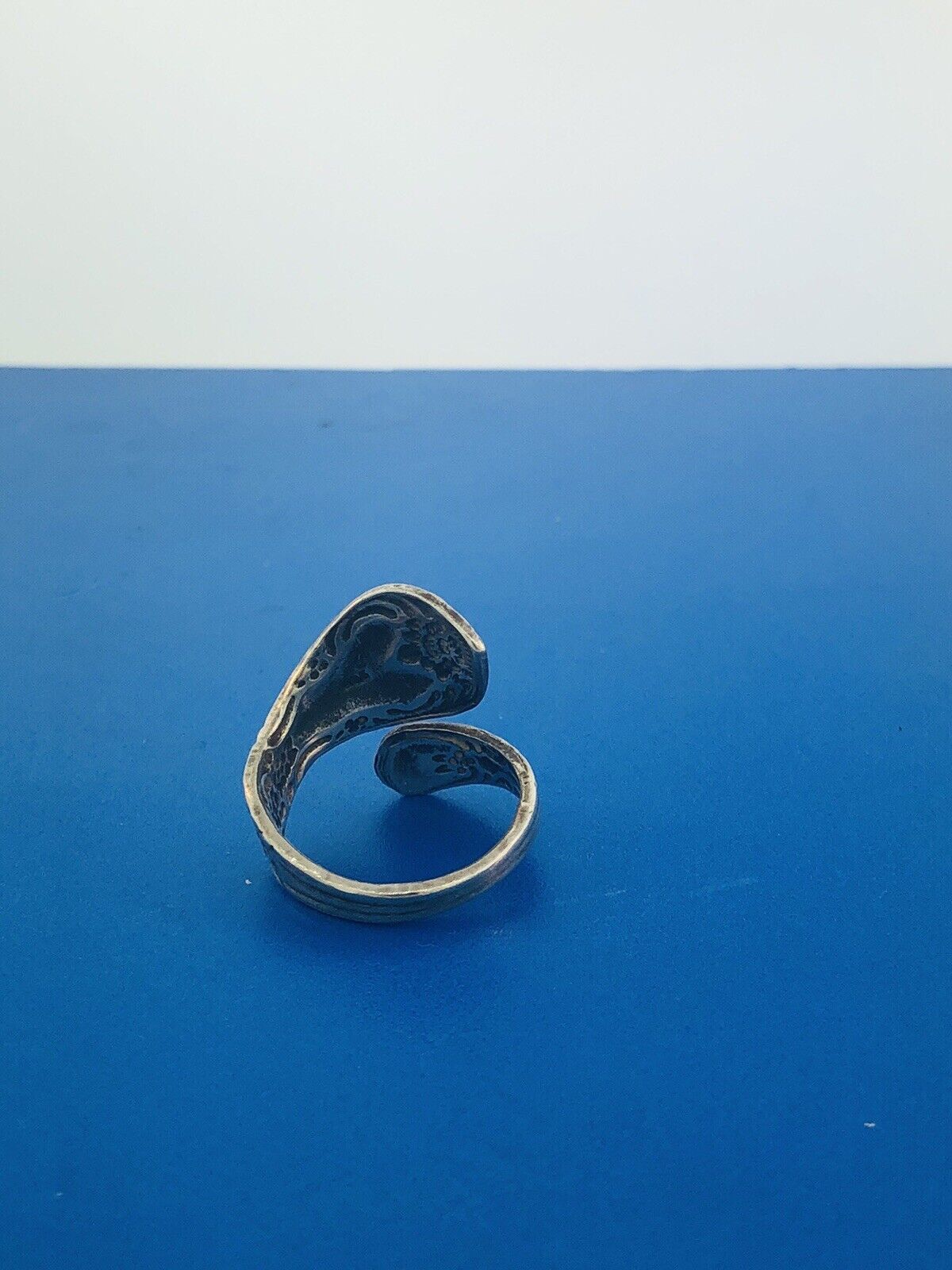 Vintage Sterling Silver 925 Floral Design Bypass Spoon Adjustable Ring