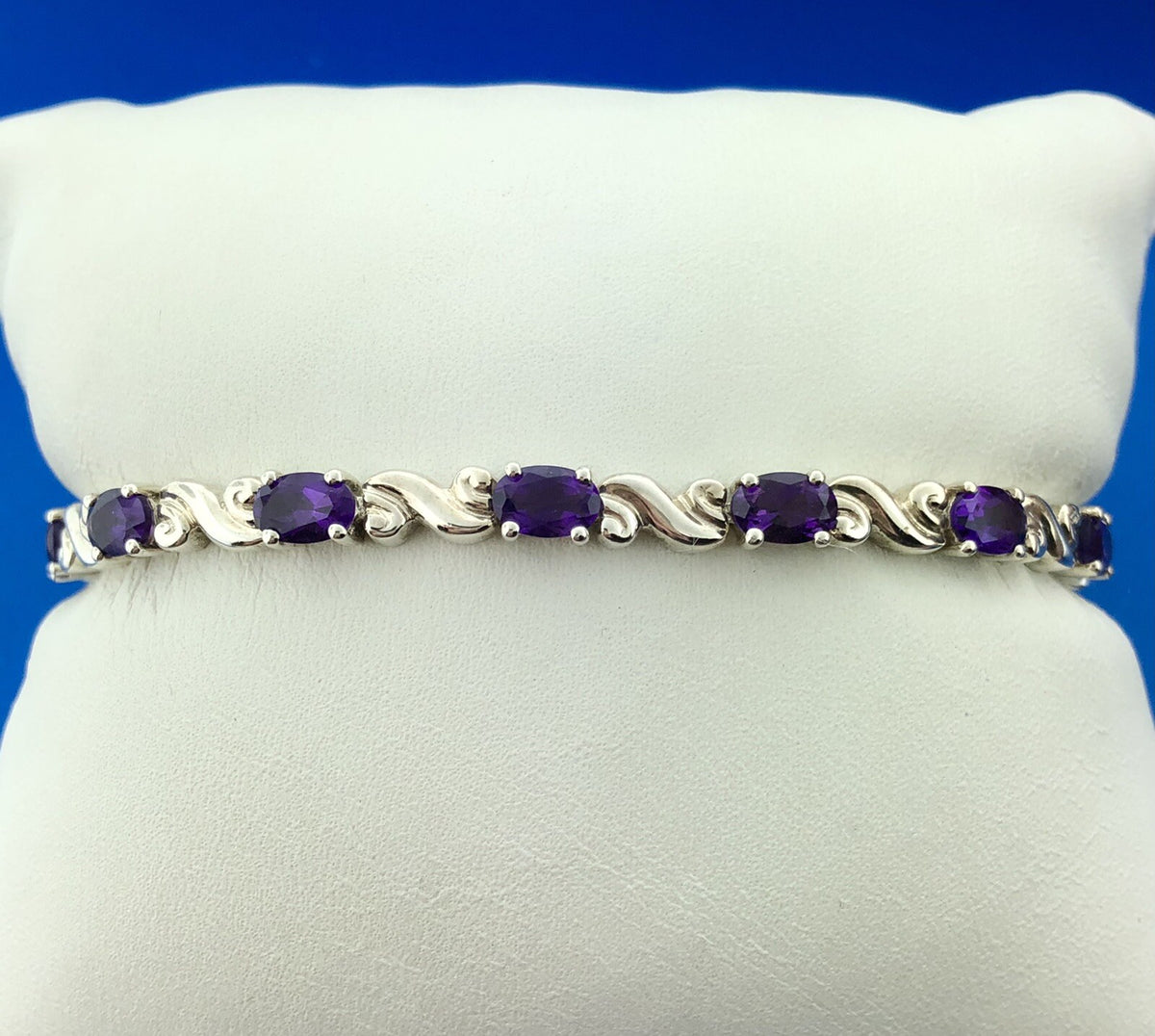 Sterling Silver 925 Oval Amethyst S Link February Anniversary Tennis Bracelet