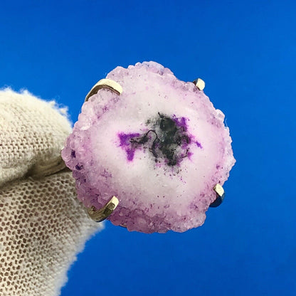 Retro 925 Sterling Silver Purple Fuschia Pink White Druzy Quartz Statement Ring