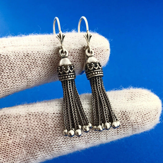 Retro 925 Sterling Silver Balinese Chandelier Drop Dangle Leverback Earrings