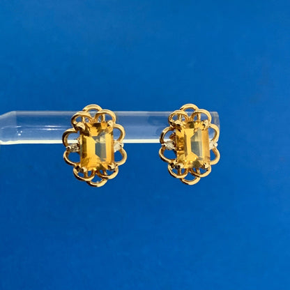 Designer 14K Yellow Gold Citrine Diamond November Anniversary Stud Earrings