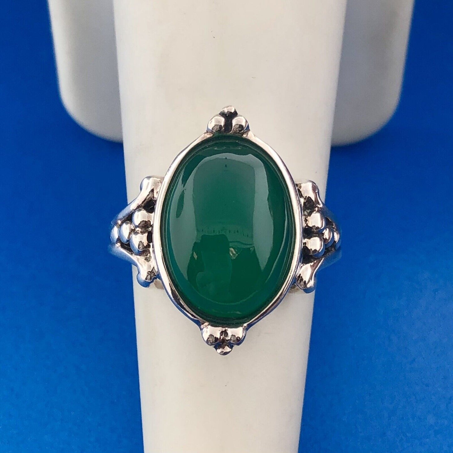 Designer SG Sterling Silver 925 African Green Onyx Cabochon Cocktail Ring