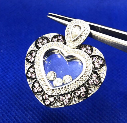 Meda White and Pink Tourmaline 925 Sterling Silver Heart Floater Pendant