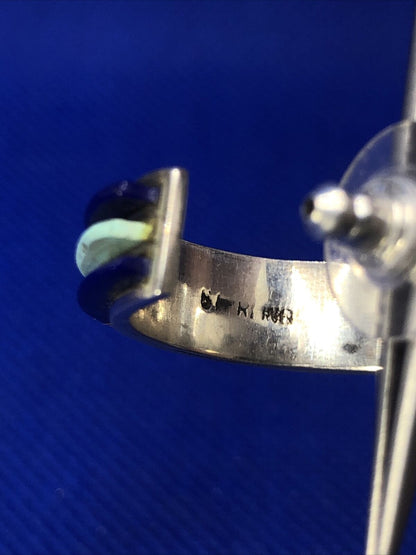 Vintage 925 Sterling Silver Lapis Lazuli Turquoise Butterfly Back Hoop Earrings