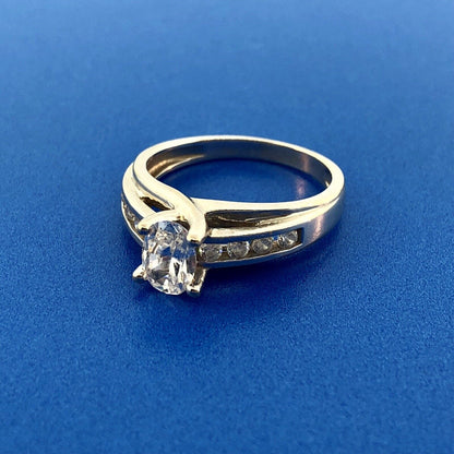 14K White Gold Diamonique Cubic Zirconia Oval Solitaire Accents Engagement Ring