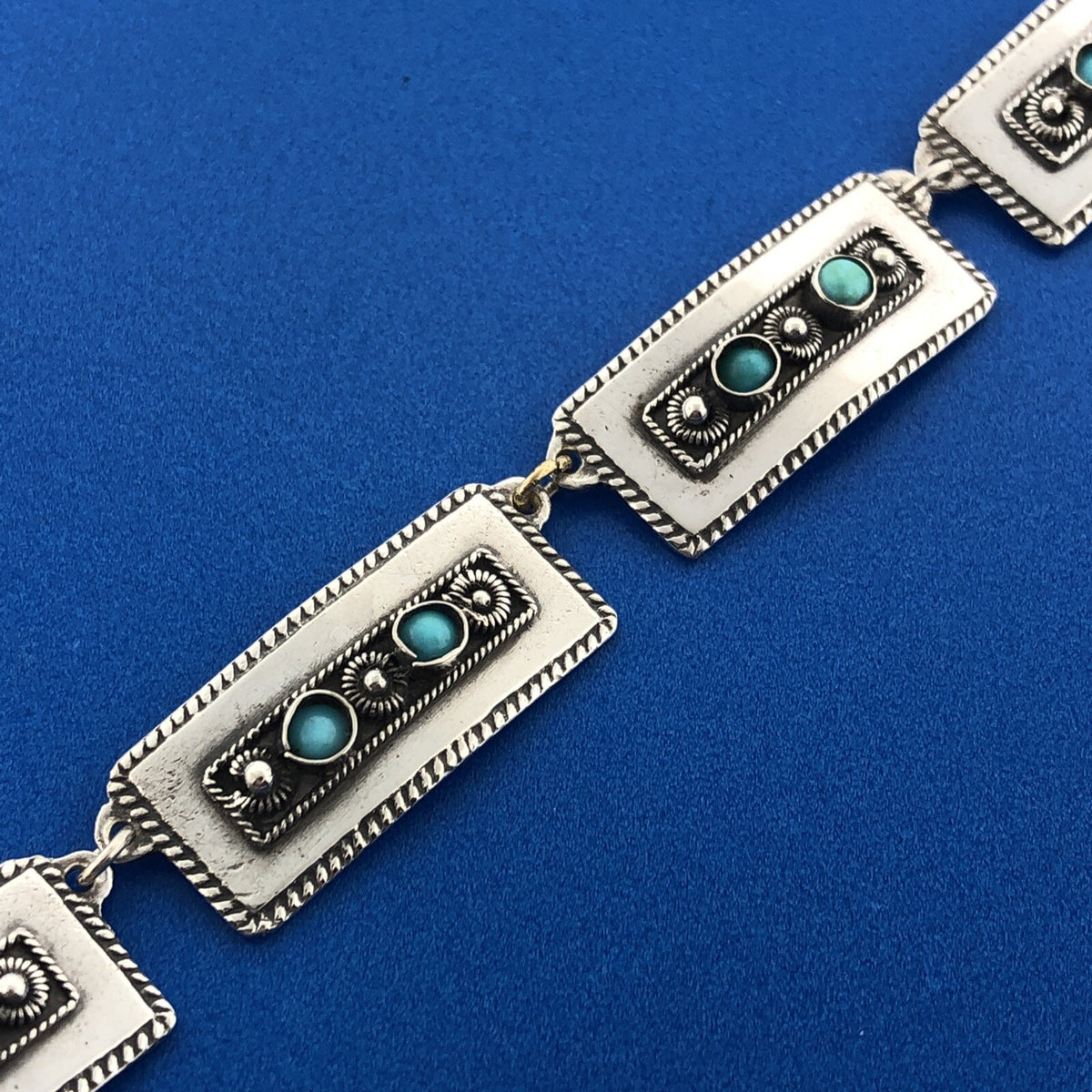 Stunning Sterling Silver 925 Cabochon Turquoise Rectangle Panel 17.5" Necklace