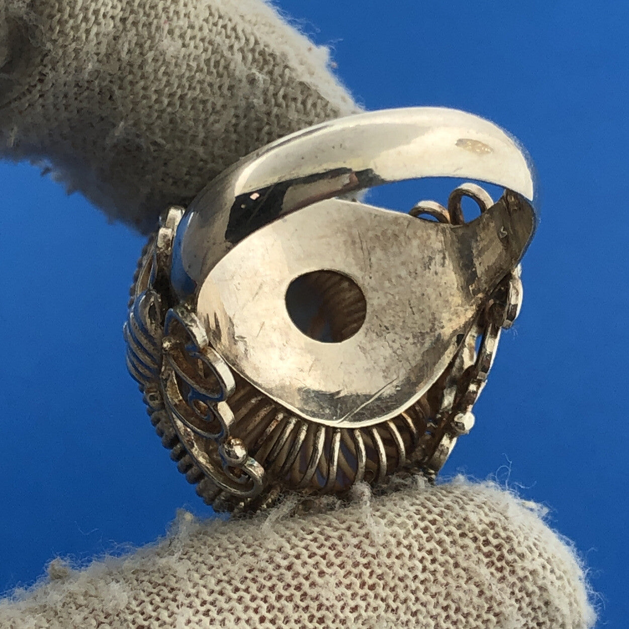 Vintage 1930s/40s Designer Mexican 980 Silver Large Carnelian Butterfly Ring