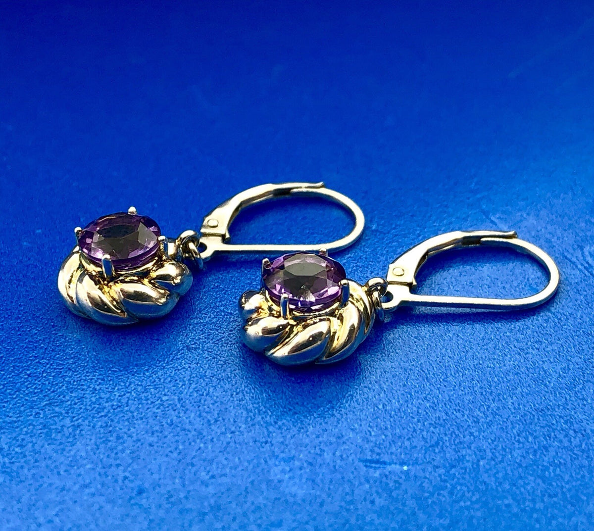 Designer Sterling Silver 925 Amethyst Flower Twist February Dangle Earrings