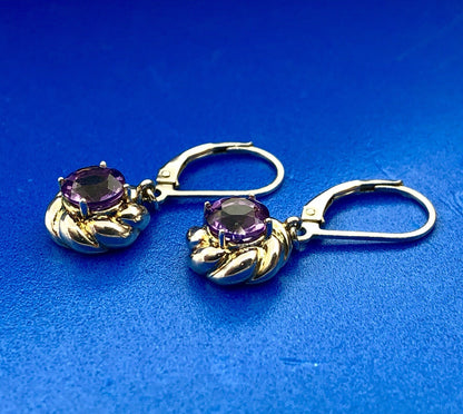 Designer Sterling Silver 925 Amethyst Flower Twist February Dangle Earrings