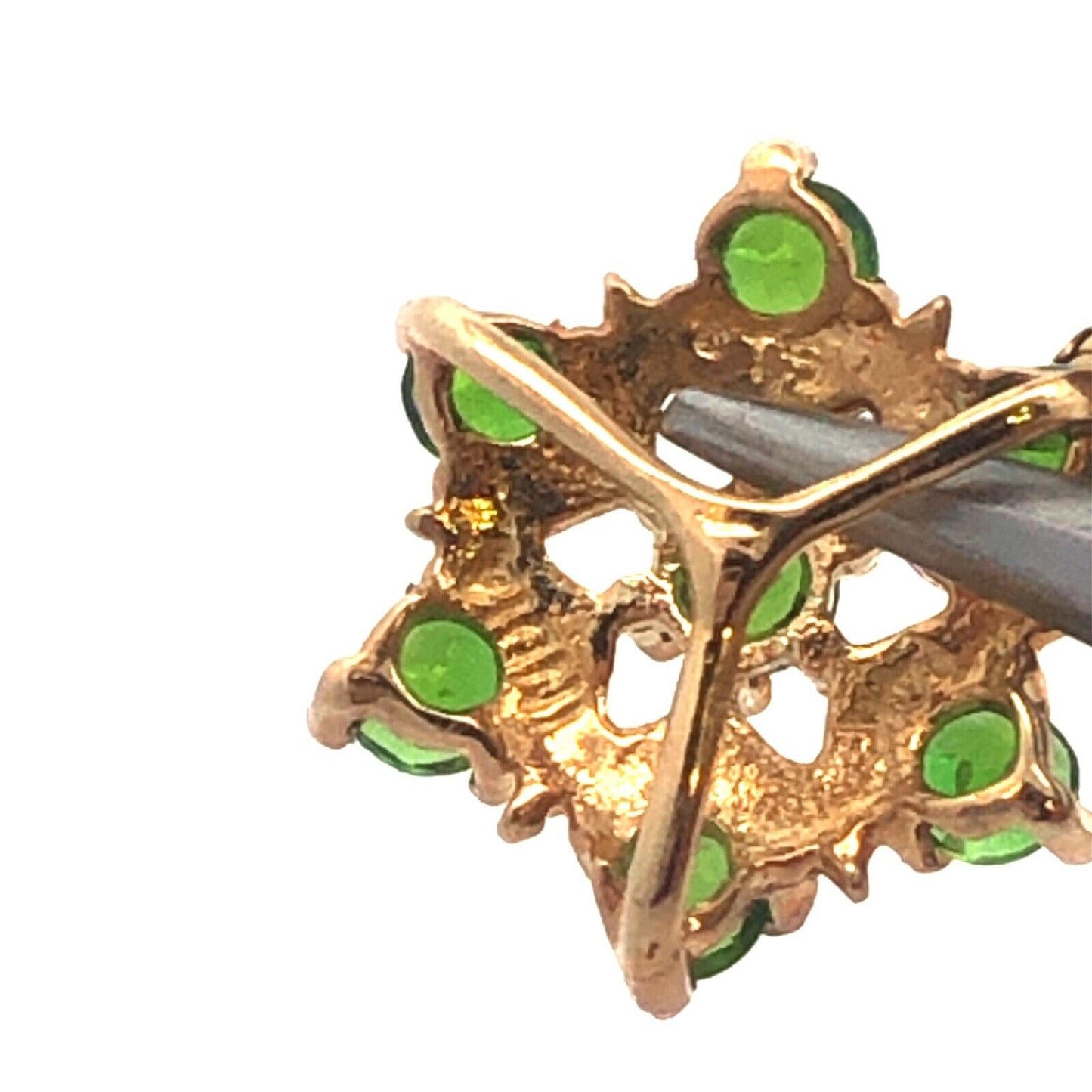 14K Yellow Gold Round Green Tourmaline Flower Leverback Dangle Earrings