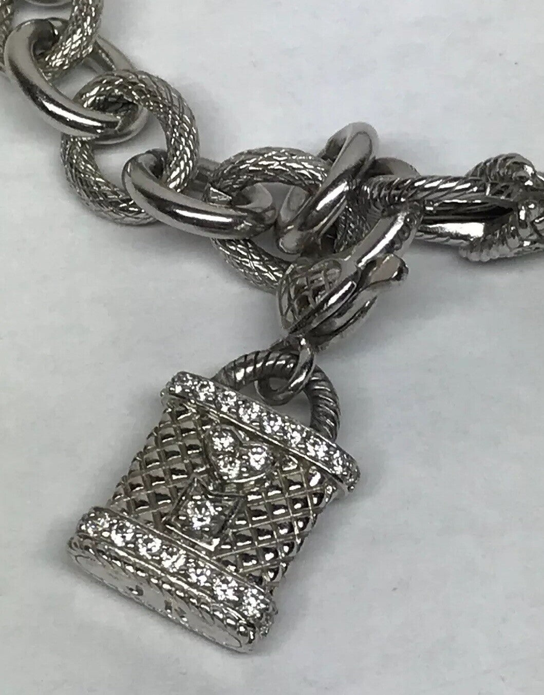 Judith Ripka Sterling Silver 925 Topaz Diamonique CZ Heart Key Lock Bracelet