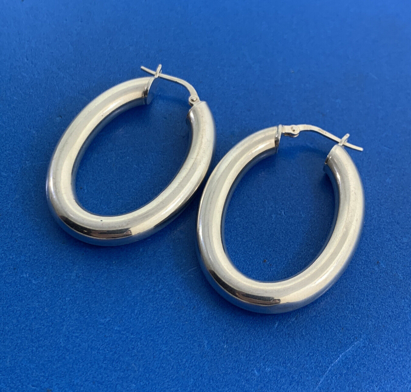Designer Italy 925 Sterling Silver Large Polished Tubular Oval Hoop Earrings
