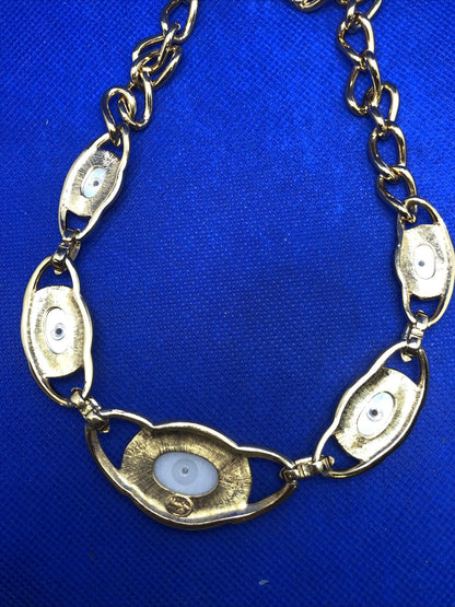 Estate Couture Napier Gold Tone Faux Pearl Clip Earrings And Necklace Set