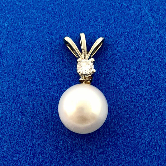 Chic 14K White Gold Pearl Diamond Wedding Birthstone Anniversary Charm Pendant