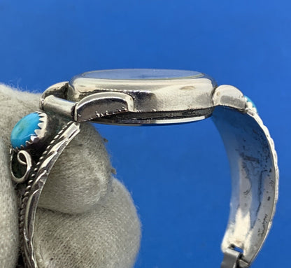 Native American Sterling Silver Turquoise Coral Kokopelli Bracelet Watch Parts