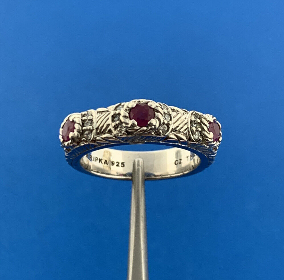 Judith Ripka 925 Sterling Silver Ruby July Anniversary Stackable Band Ring