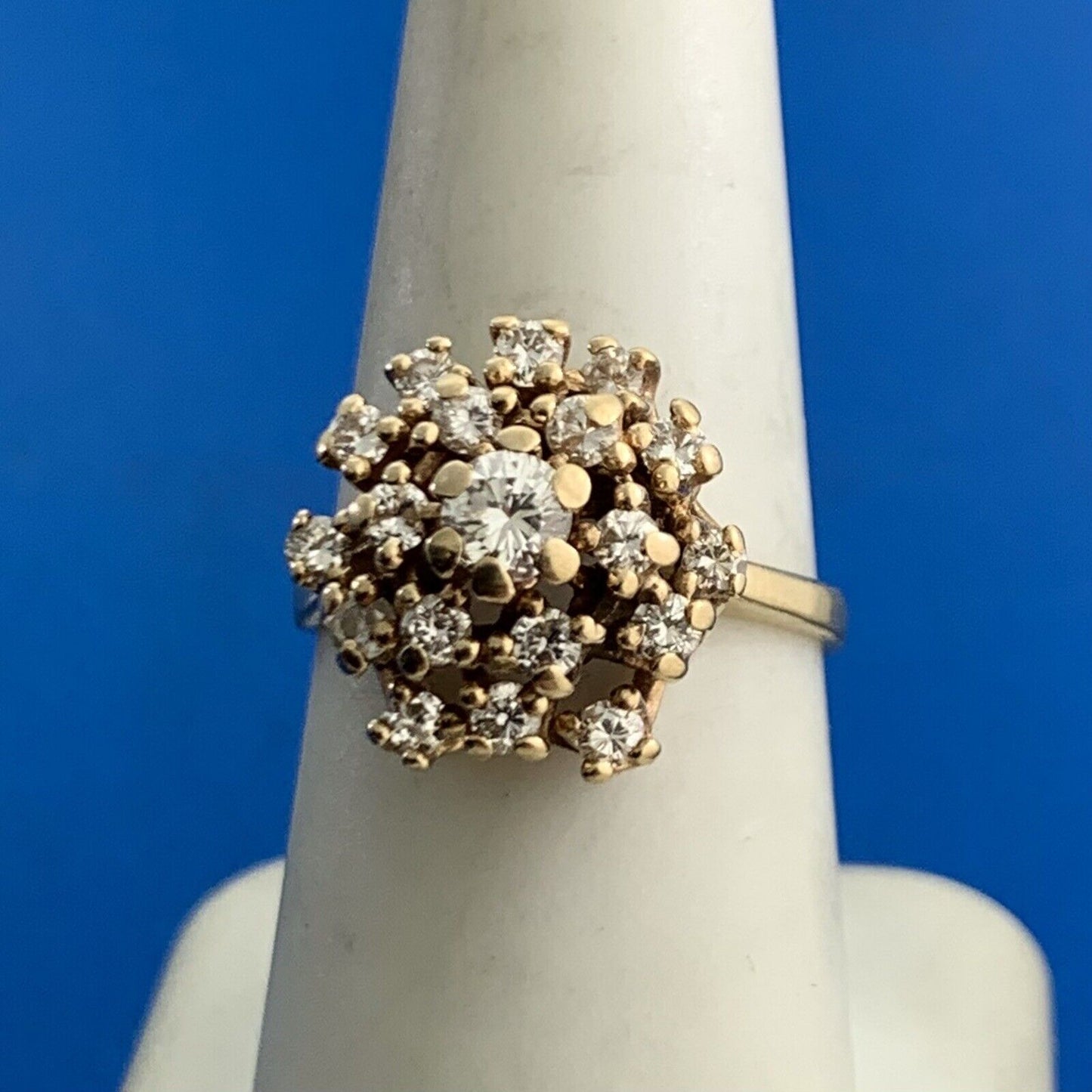 Vintage 14K Yellow Gold Diamond Cluster Tiered Dome Cocktail Ring