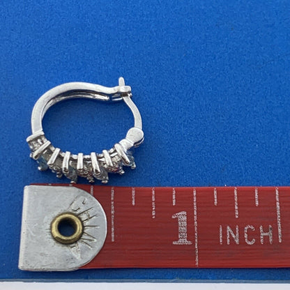 Designer Sterling Silver Marquise Aquamarine Diamond Accented Half Hoop Earrings