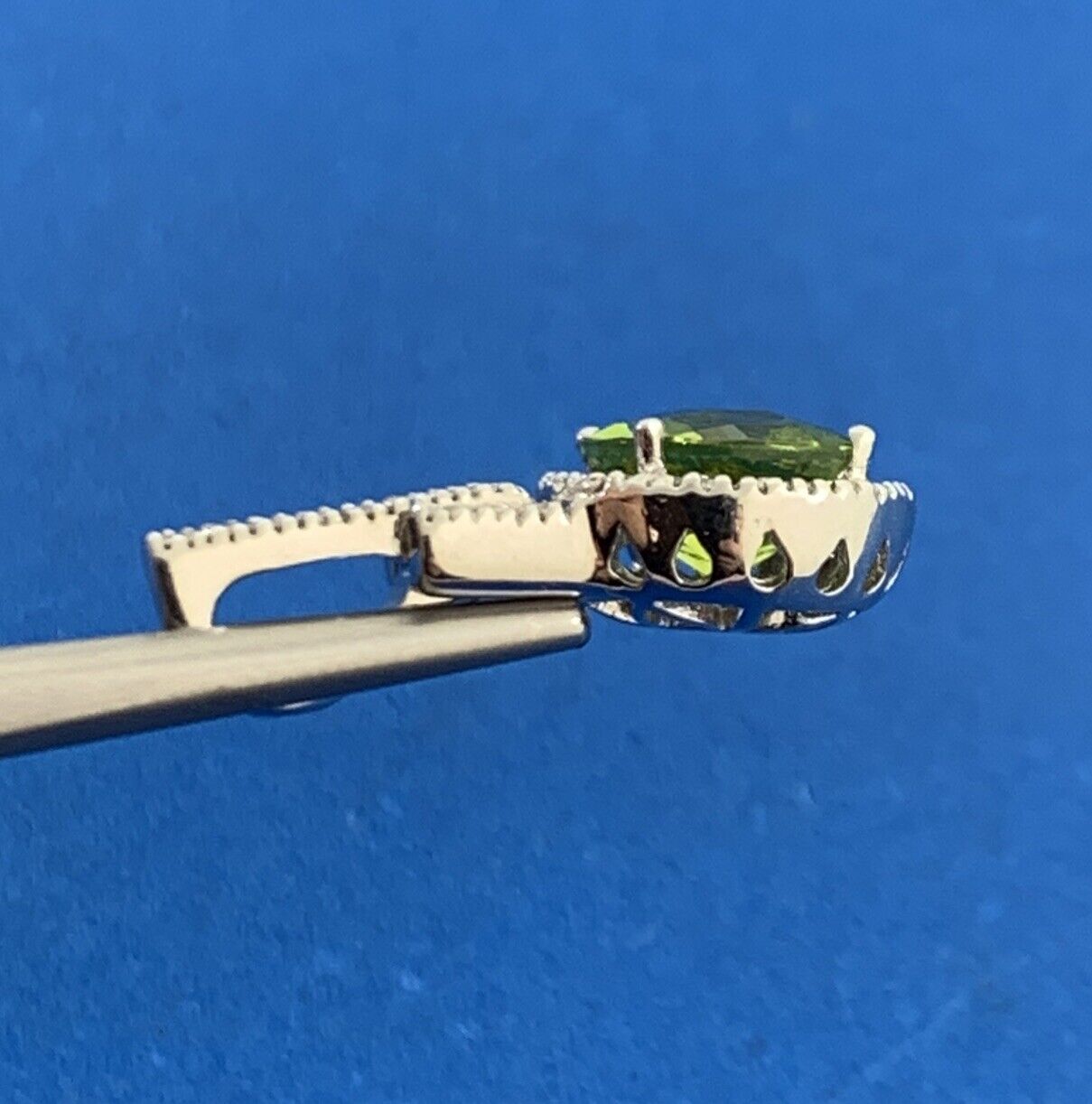 Designer 14K White Gold Peridot Diamond Accented Drop Dangle Pendant