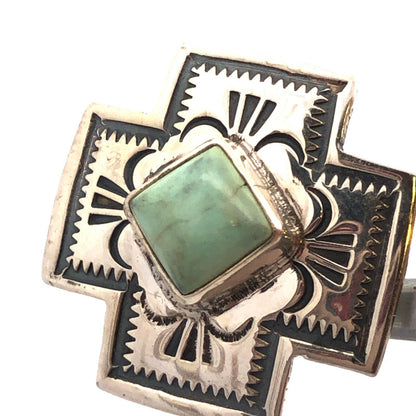 Native American 925 Sterling Silver Green Turquoise Concho Cross Clip On Earring