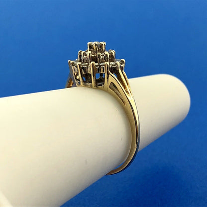 Estate 14K Yellow Gold Diamond Flower Cluster Engagement Anniversary Ring