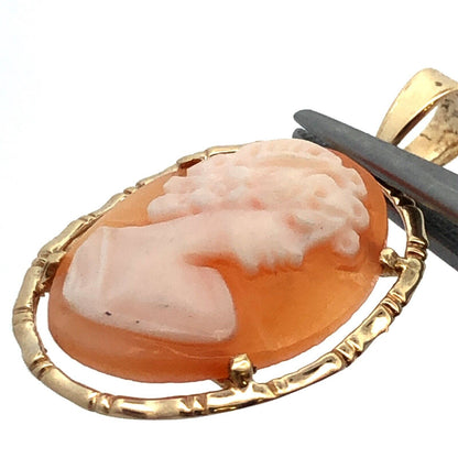 Designer LT 14K Yellow Gold Oval Orange Carved Cameo Pendant