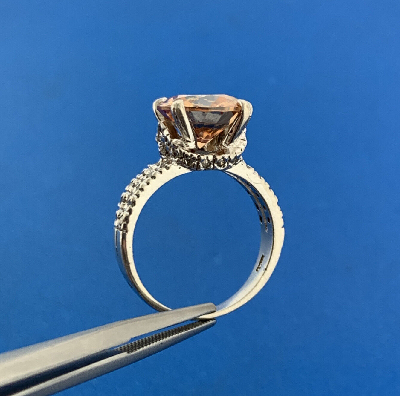 Estate Sterling Silver Orange White Cubic Zirconia CZ Statement Cocktail Ring