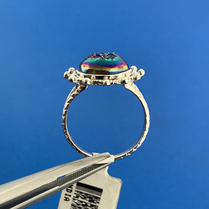 Designer RGN 925 Sterling Silver Druzy Quartz Round Cabochon Solitaire Ring NWT