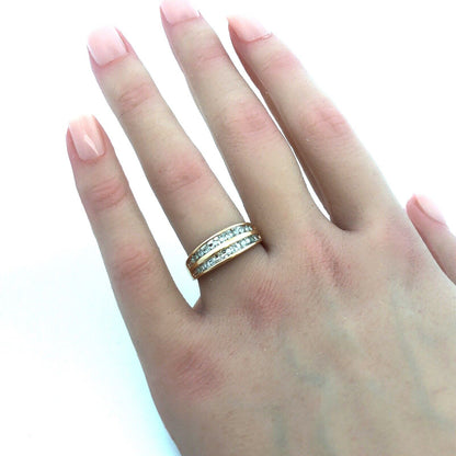 Designer 10K Yellow Gold Diamond Double Row Tapered Bridal Cocktail Ring