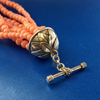 Fantastic Sterling Silver 925 Coral Silver Bead 7 Strand Statement Necklace