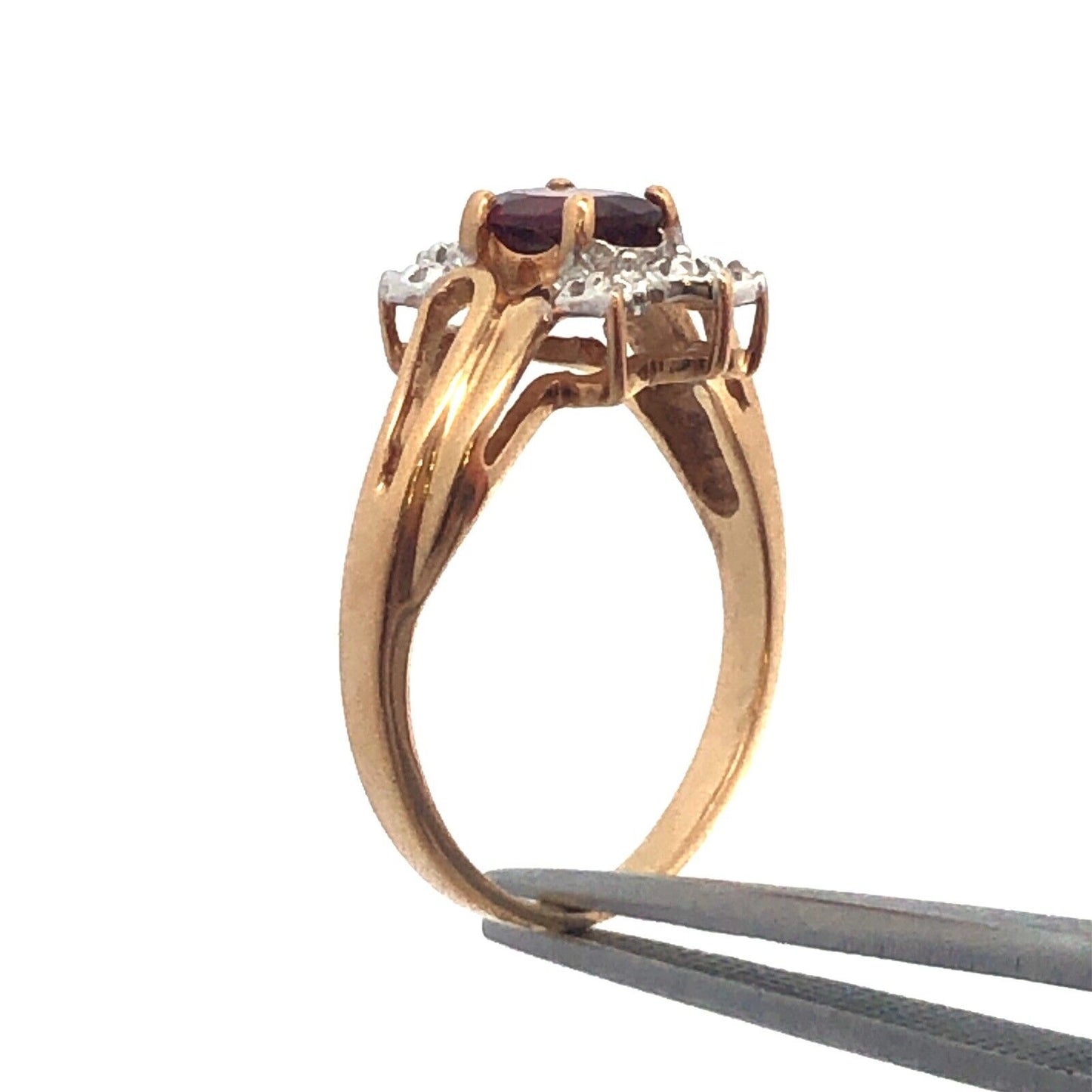 Designer 10K Yellow Gold Garnet Oval Diamond Accented January Anniversary Ring